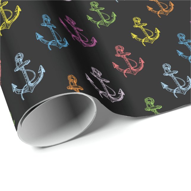 Multicolor Boat Anchors Pattern Illustration Wrapping Paper (Roll Corner)