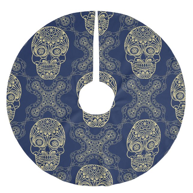 Multicolor Boho Skull Pattern. Brushed Polyester Tree Skirt (Front)