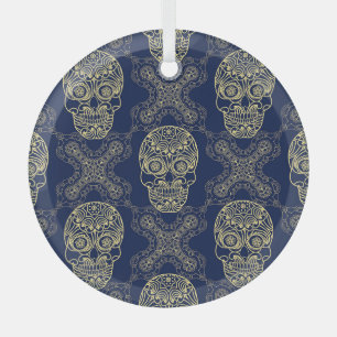 Multicolor Boho Skull Pattern. Glass Tree Decoration
