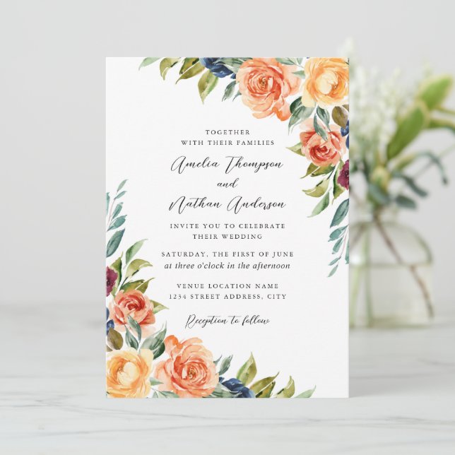 Multicolor Botanical Floral Wedding Invitation (Standing Front)