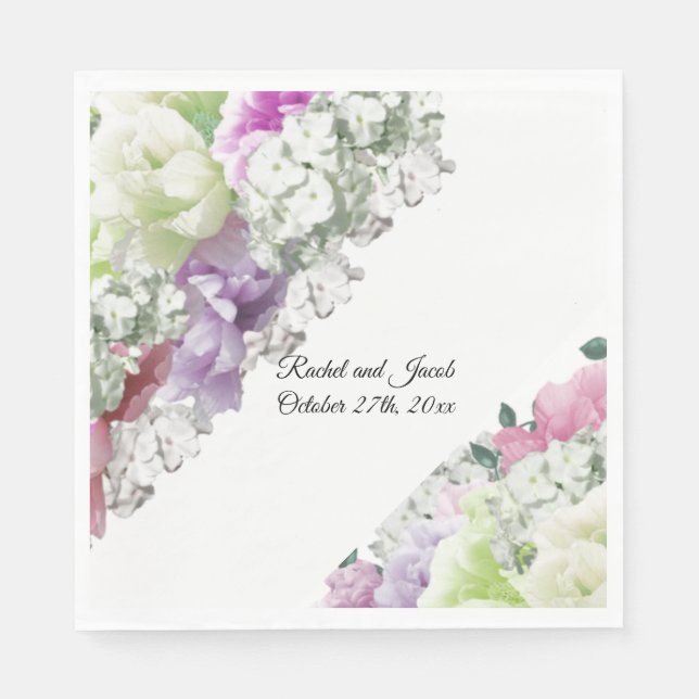 Multicolor Bouquet of Floral Wedding Paper Napkins (Front)