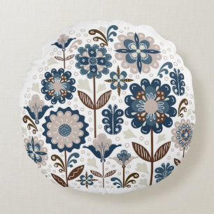 Multicolor Bouquets: Hand Drawn Round Cushion