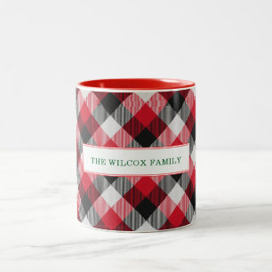 Multicolor Buffalo Plaid Merry Christmas Two-Tone Coffee Mug
