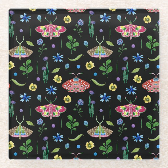 Multicolor Butterflies: Bright Seamless Pattern Glass Coaster (Front)