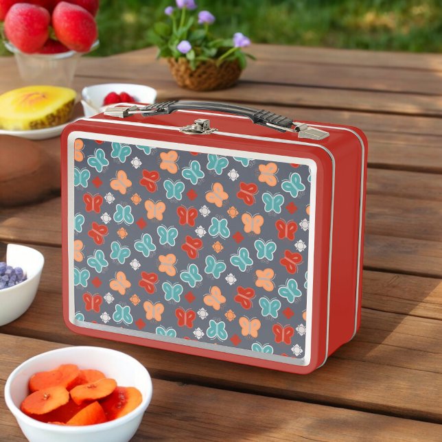 Multicolor Butterfly Metal Lunch Box (Lunchbox )