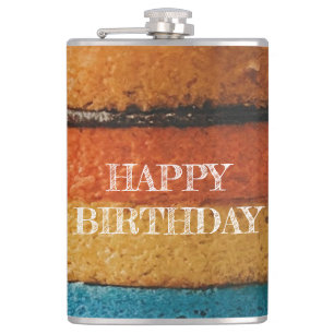 Multicolor Cake and Happy Birthday Design Hip Flask