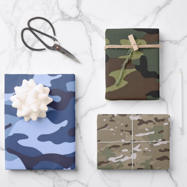 MultiColor Camo Camouflage Military Design Pattern Wrapping Paper Sheet (Front)