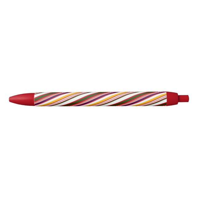 Multicolor Candy Cane Stripes Christmas Black Ink Pen (Front)