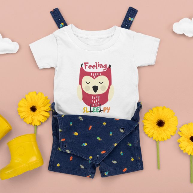 Multicolor Cartoon Owl T-Shirt (funny tired owl feel better sleepy.)