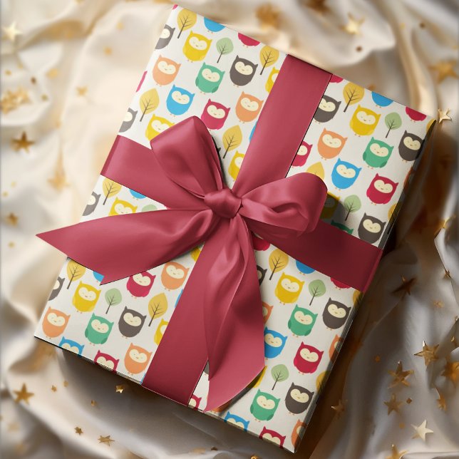 Multicolor Cartoon Owl Wrapping Paper (owl cartoon birthday packing gift wrap,gift wrapping paper,return gift wrap paper,paper gift)