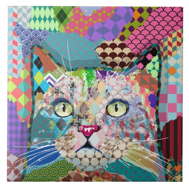 Multicolor cat 671 Patterns Ceramic Tile (Front)