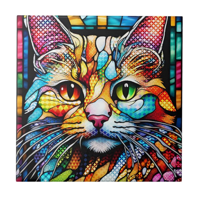 Multicolor Cat 708 Patterns Ceramic Tile (Front)