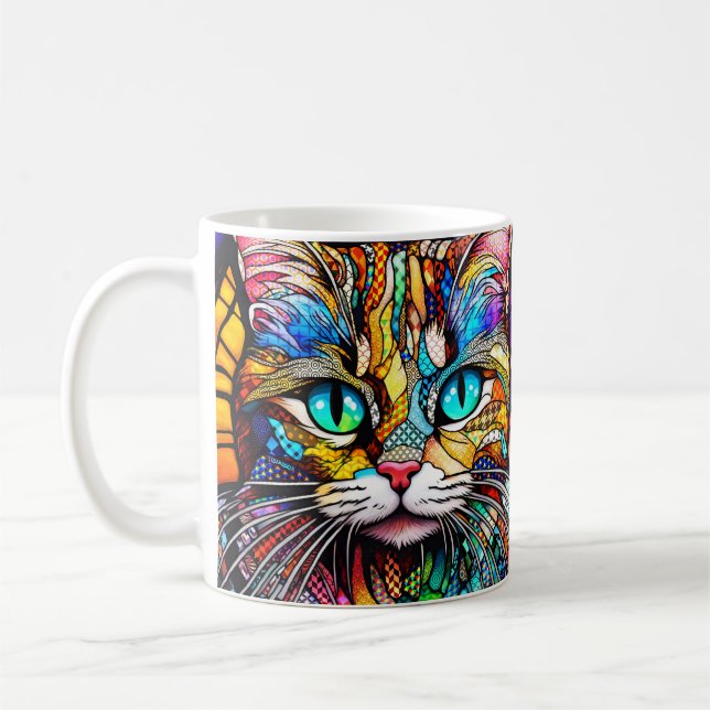 Multicolor Cat 710 stained glass style Coffee Mug (Left)