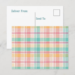 Multicolor Chequered Plaid Holiday Postcard