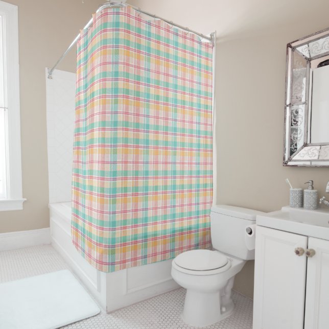 Multicolor Chequered Plaid Shower Curtain (In Situ)