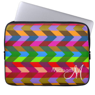 Multicolor Chevron Zigzag Custom Monogram 10 Laptop Sleeve