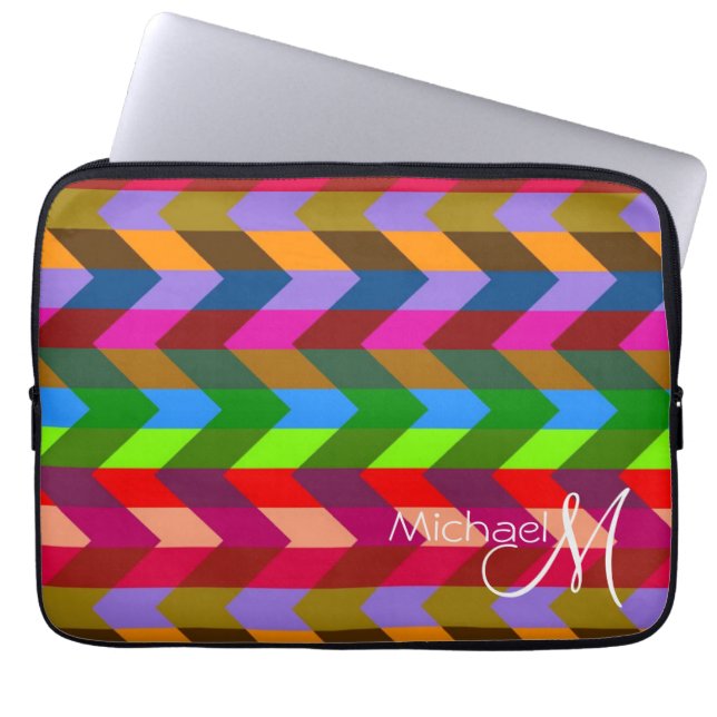 Multicolor Chevron Zigzag Custom Monogram 10 Laptop Sleeve (Front)