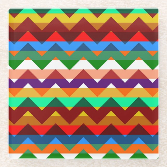 Multicolor Chevron Zigzag Stripe Pattern Glass Coaster (Front)