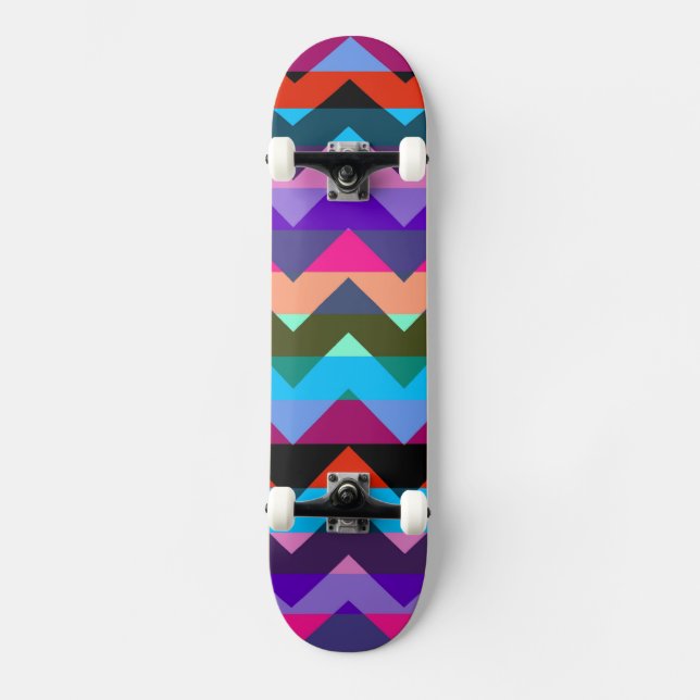 Multicolor Chevron Zigzag Stripe Pattern Skateboard (Front)
