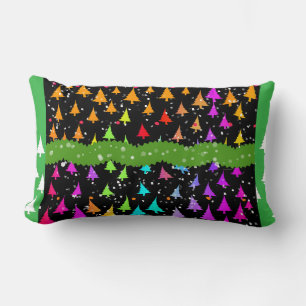 Multicolor Christmas Trees Lumbar Cushion
