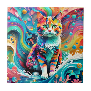Multicolor Colourful Cat 759 Water Wave Ceramic Tile