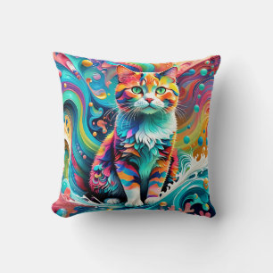 Multicolor Colourful Cat 759 Water Wave Cushion