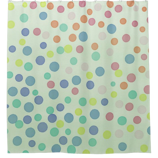 Multicolor confetti dots on mint green shower curtain (Front)