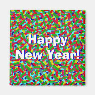 Multicolor Confetti "Happy New Year!" Magnet