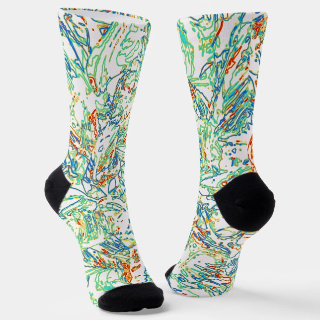Multicolor Curvy Lined Pattern - Retro Colour Socks (Angled)