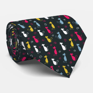 Multicolor cute cat pattern tie