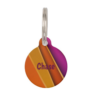 Multicolor diagonal stripes Orange Purple Pet ID T Tag