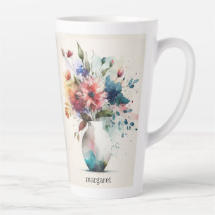 Multicolor Dk Blue Rose Flowers #4 Latte Mug