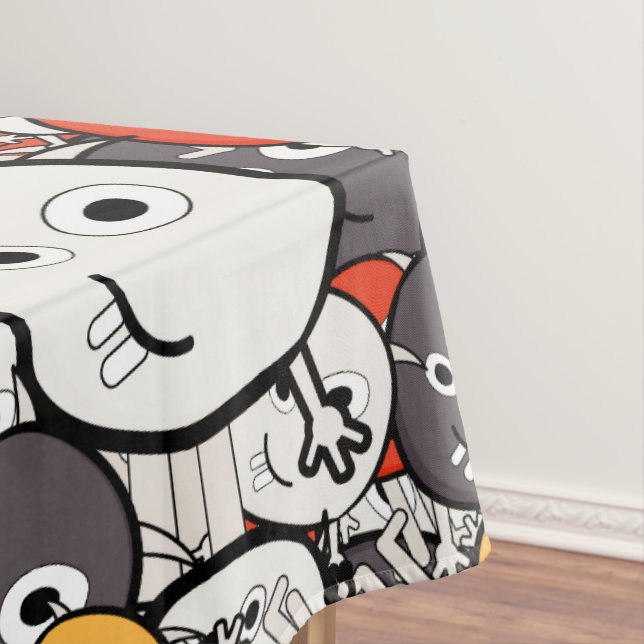 Multicolor Doodle Monster Faces Tablecloth (In Situ)