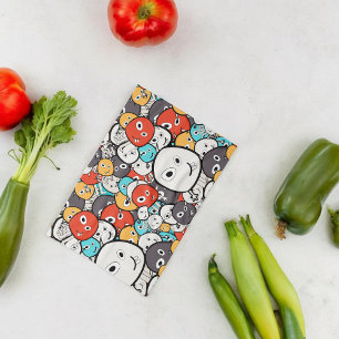 Multicolor Doodle Monster Faces Tea Towel