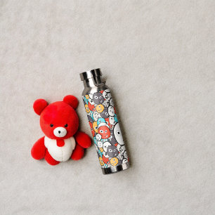 Multicolor Doodle Monster Faces Water Bottle