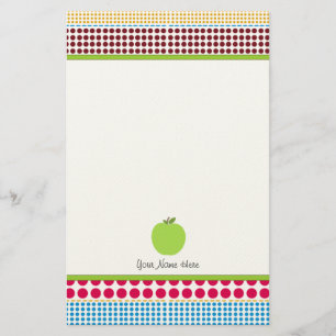 Multicolor Dots Green Apple Personalised Teacher Stationery