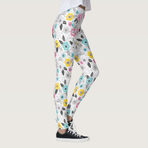 Multicolor elegant ditsy floral pattern leggings