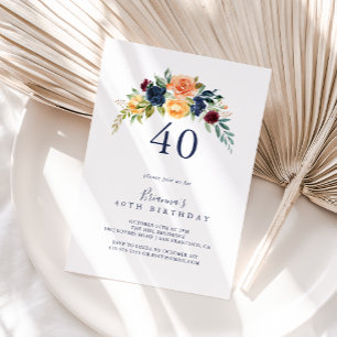 Multicolor Elegant Floral 40th Birthday Party  Invitation