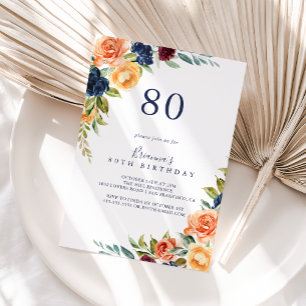 Multicolor Elegant Floral 80th Birthday Party  Invitation