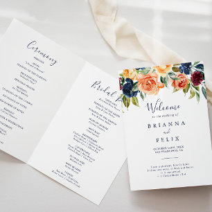 Multicolor Elegant Floral Folded Wedding Program