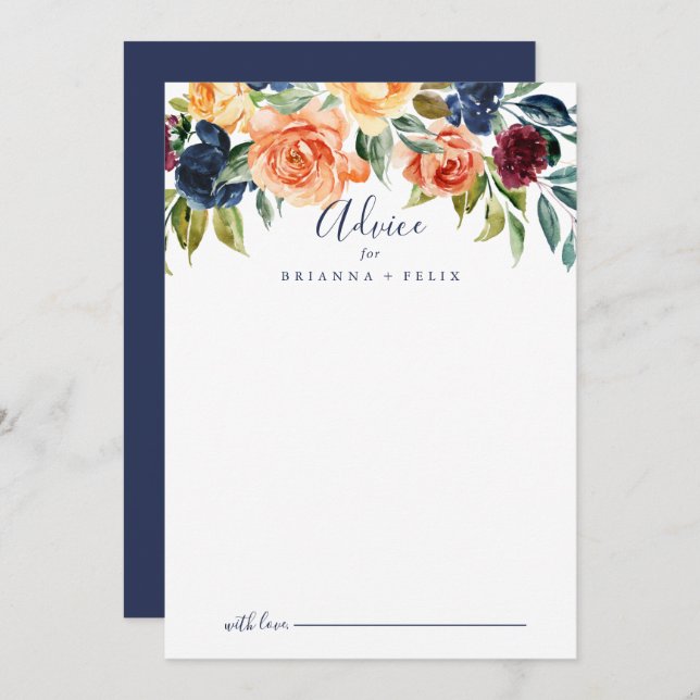 Multicolor Elegant Floral Wedding Advice Card (Front/Back)