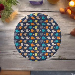 Multicolor Elephant Cartoon  Paper Plate