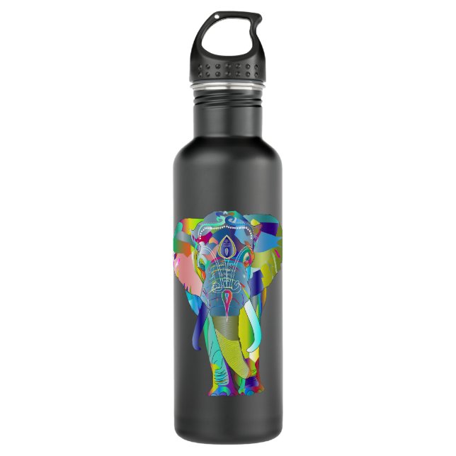 Multicolor Elephant Psychadelic T Shirt 710 Ml Water Bottle (Front)