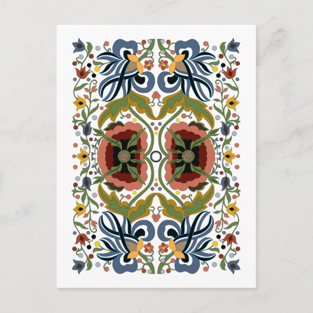Multicolor Estonian folk art floral pattern Postcard (Front)