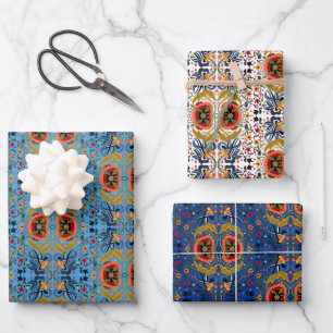Multicolor Estonian folk art floral pattern Wrapping Paper Sheet