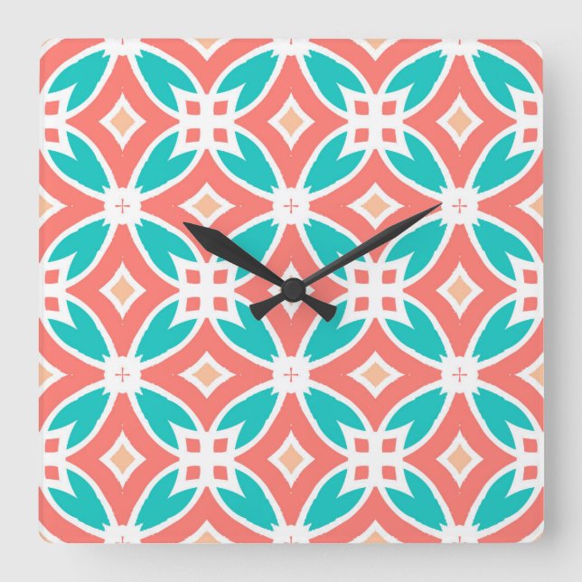 Multicolor Ethnic Pattern Square Wall Clock (Front)