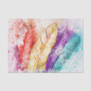 Multicolor Feather and Paint Splatter Tissue Paper