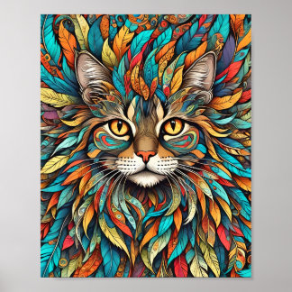 Multicolor Feathers Cat 737 Poster