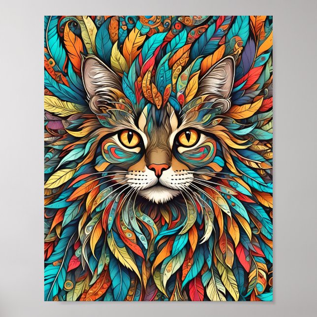 Multicolor Feathers Cat 737 Poster (Front)