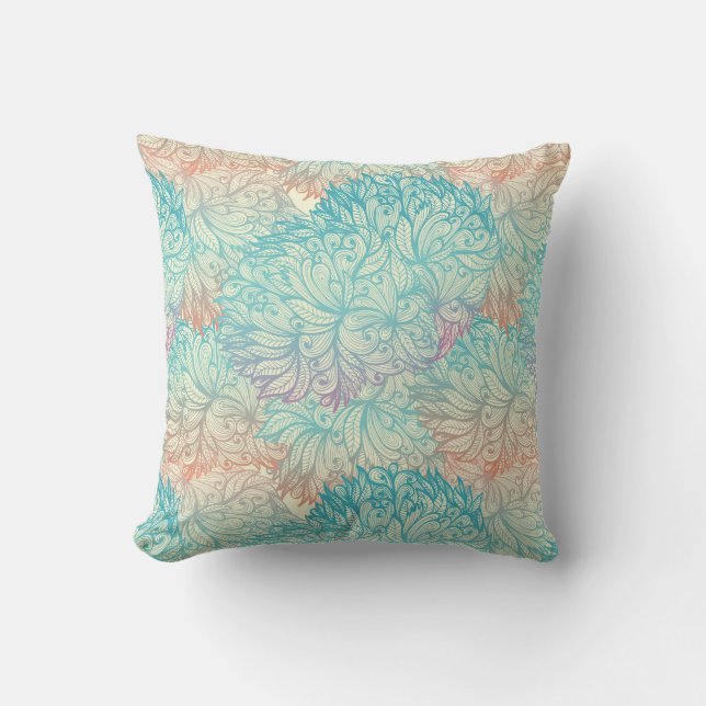Multicolor Floral Doodle Pattern Cushion (Front)